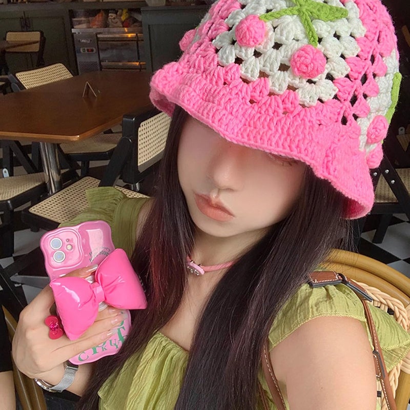 Busnos Crochet Bucket Hats for Women Handmade Hat Cute Foldable Knitted Hats for Women - Image 2